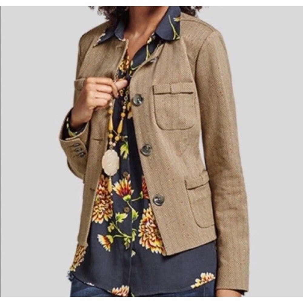 CAbi Speckled Suit Jacket Specked 4-Pocket Brown Medium Womens